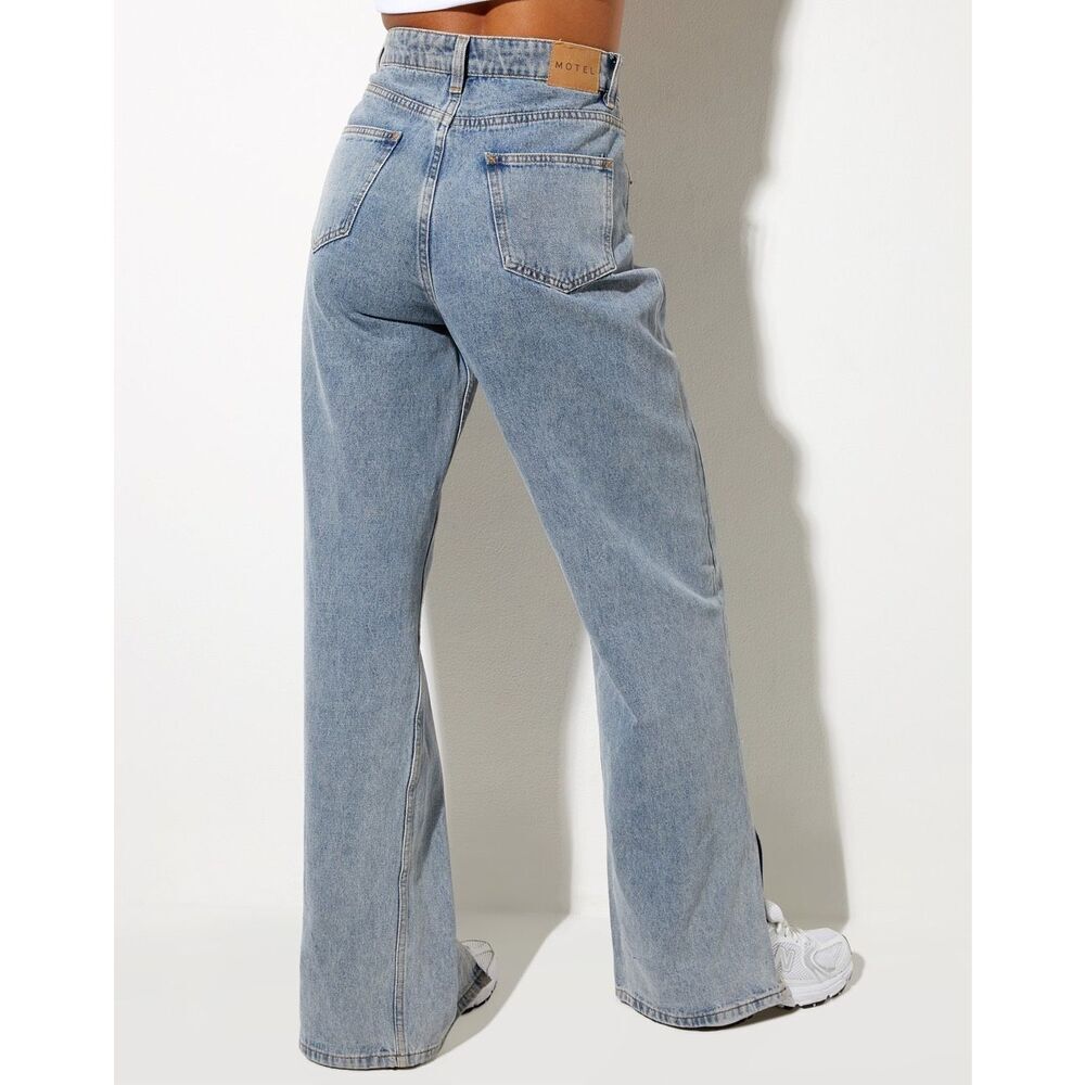 Motel Jeans Split Parallel Jeans In Light Blue Wash